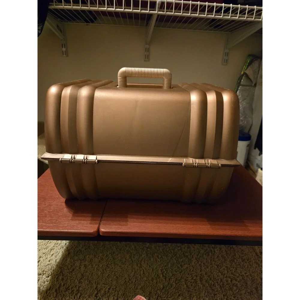 Vintage Sassaby Makeup Organizer Case Bronze Metallic‎ 90s Vanity Mirror Trunk